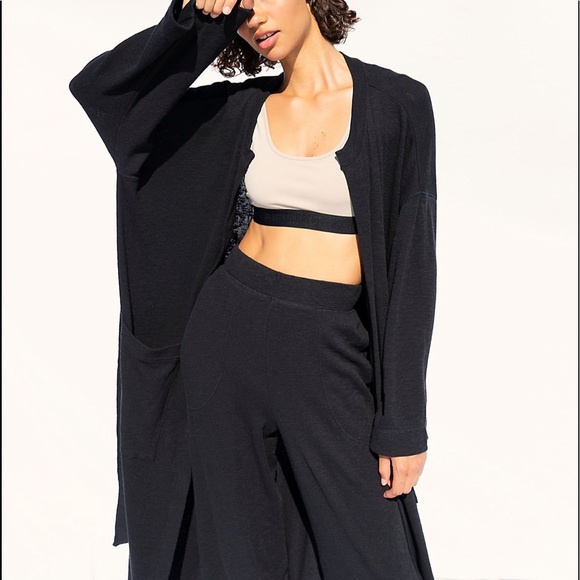 NEW FREE PEOPLE Black Knit 3pc Lounge Set Longline Cardigan, Sweater & Pants XS - Picture 6 of 13